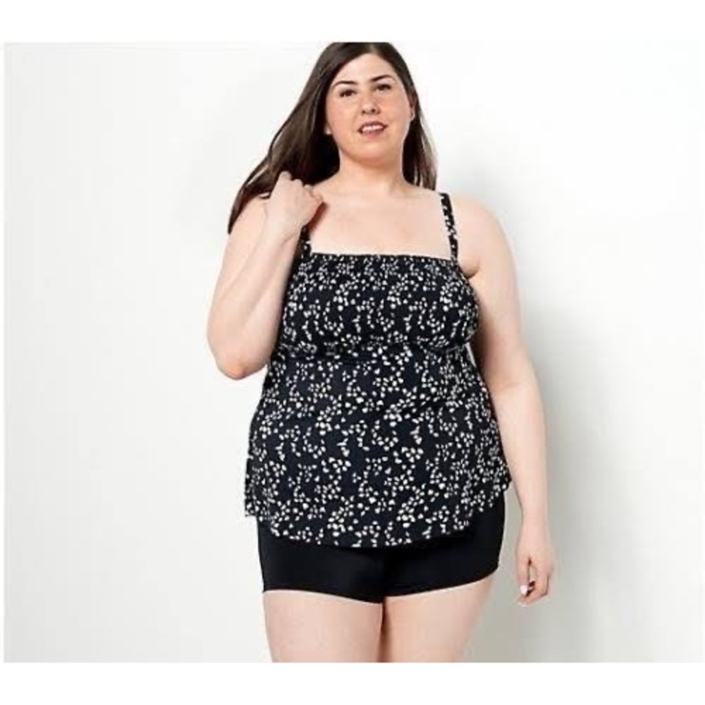Kim Gravel x Swimsuits For All Black White Pebble Print Tankini Boy Short Set 6